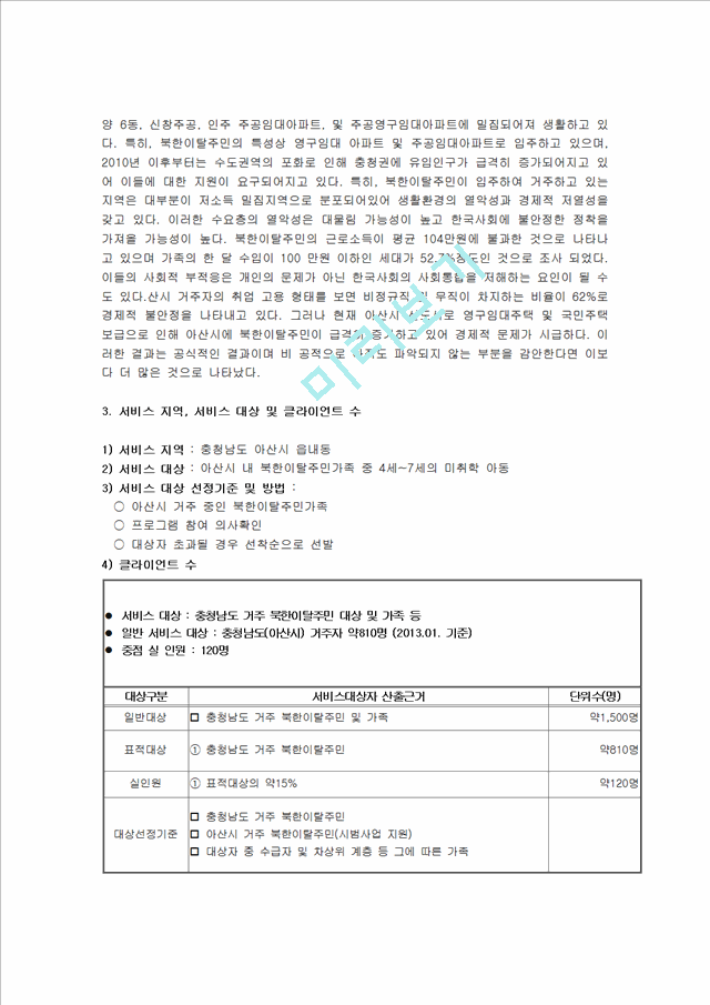 [사회과학]프로그램 개발과 평가 프로포절 - 북한이탈주민 아동을 위한 건강증진 및 교육 프로그램.hwp